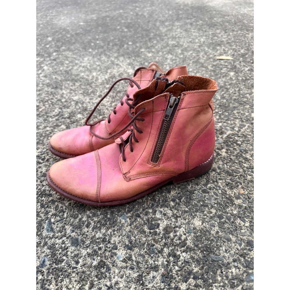 Bed Stu Manchester Pink Leather Lace Up Zip Combat Ankle Boots Womens 7